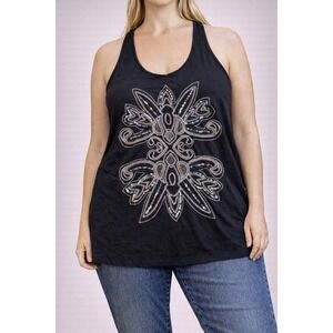 Rock & Republic Black Beaded Sequin Embellished‎ Racerback Tank Top Womens L